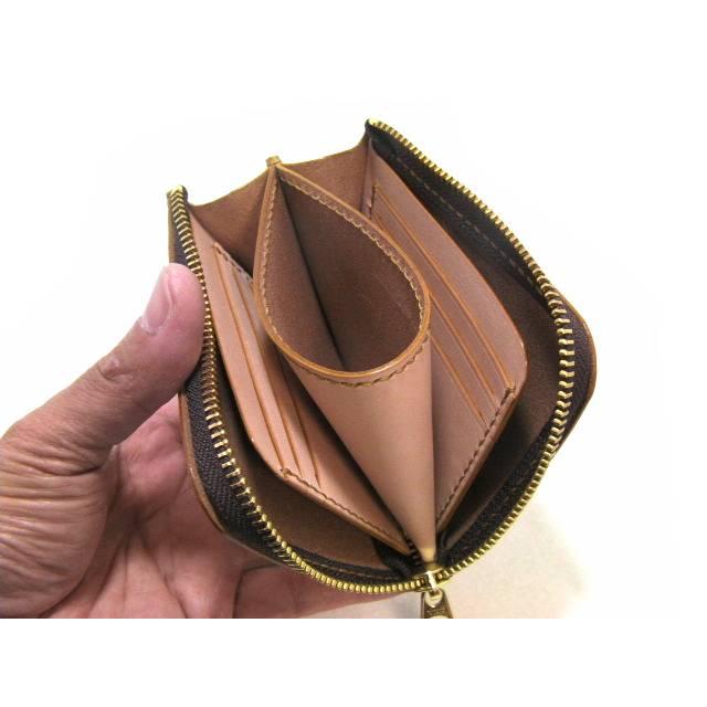 栃木レザー 二つ折り財布 ラウンドファスナー ミニ財布 小さい