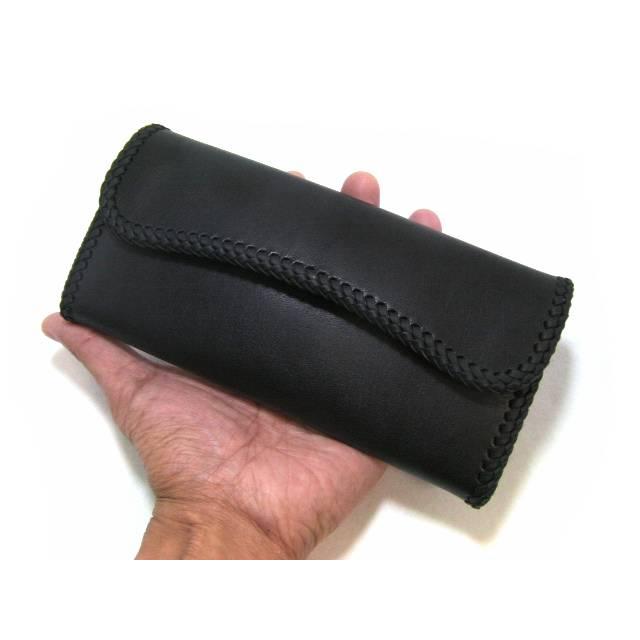 送料無料】 栃木レザー ヌメ革 長財布 メンズ レディース 黒