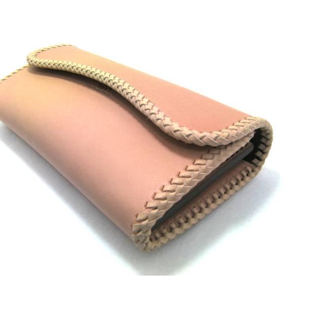 栃木レザー 長財布 メンズ カンガルーレース 編み 生成り ヌメ革 THE