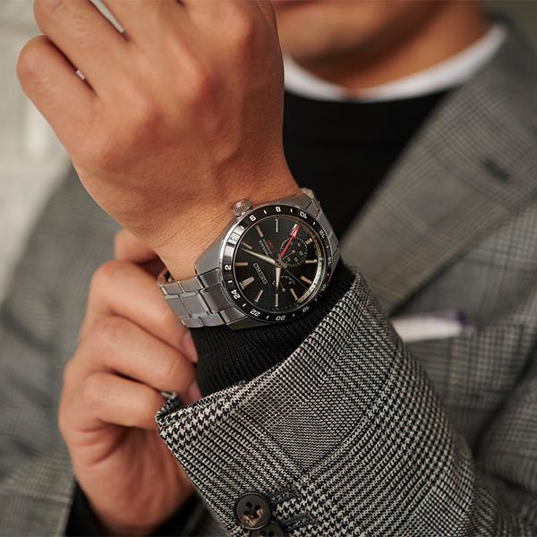 セイコー プレザージュ シャープエッジドシリーズ GMT SARF005 メンズ 腕時計 メカニカル 麻の葉文様ダイヤル ブラック コアショップ専売｜theclockhouse-y｜06
