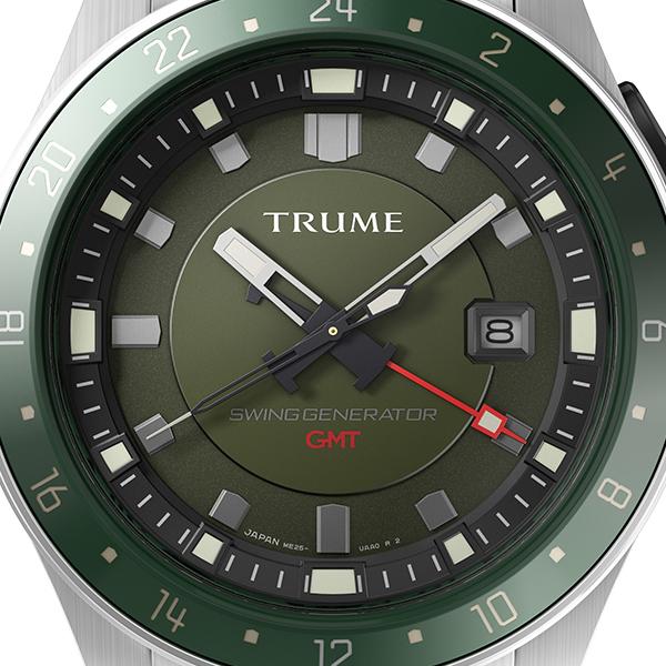 TRUME トゥルーム Lコレクション ブレークライン TR-ME2007 メンズ 腕時計 自動巻発電 GMT セラミックベゼル メタルバンド グリーン エプソン｜theclockhouse-y｜03