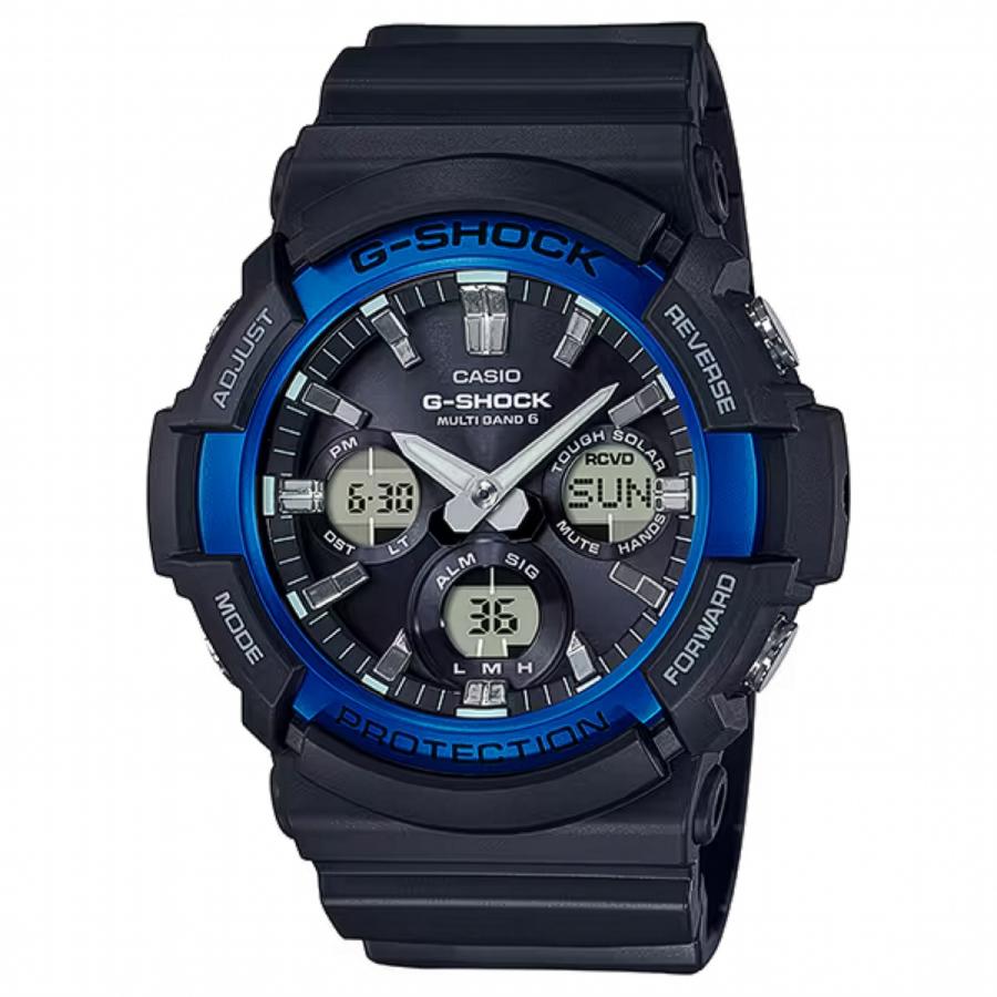 G-SHOCK 電波ソーラー メンズ 腕時計 アナログ デジタル ブラック ブルー ビッグケース GAW-100B-1A2JF カシオ 国内正規品の画像