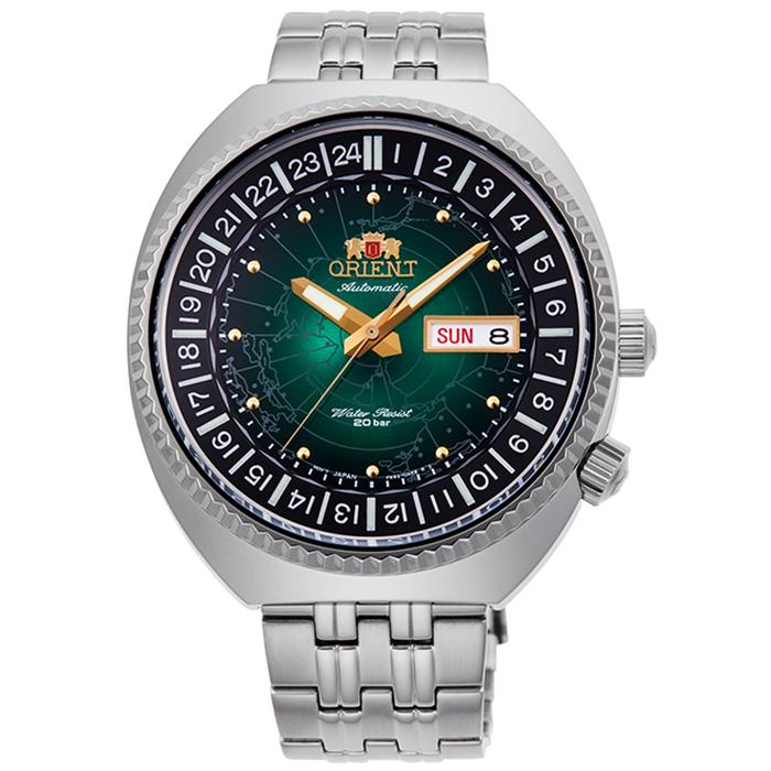 オリエント リバイバル ワールドマップ RNAA0E02E メンズ 腕時計 機械式 自動巻き メタルバンド グリーン 世界地図 RN