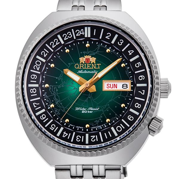 オリエント リバイバル ワールドマップ RNAA0E02E メンズ 腕時計 機械式 自動巻き メタルバンド グリーン 世界地図 RN