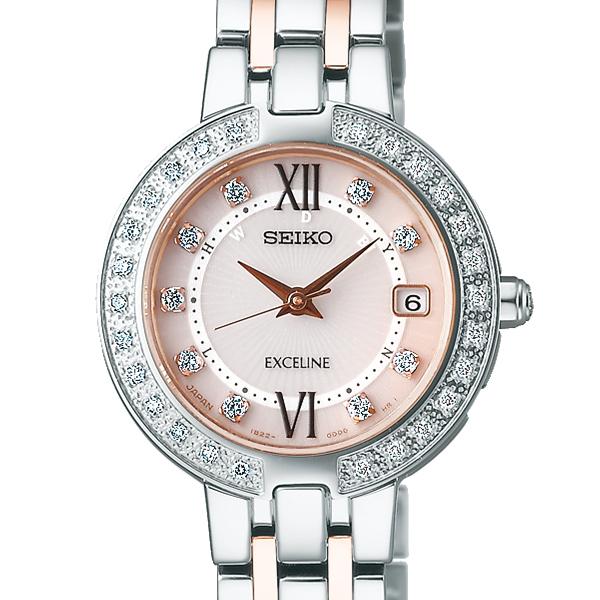 SEIKOエクセリーヌダイア10pソーラーレディース腕時計【美品】 Exceline SEIKO ドルチェ&エクセリーヌ ソーラー電波