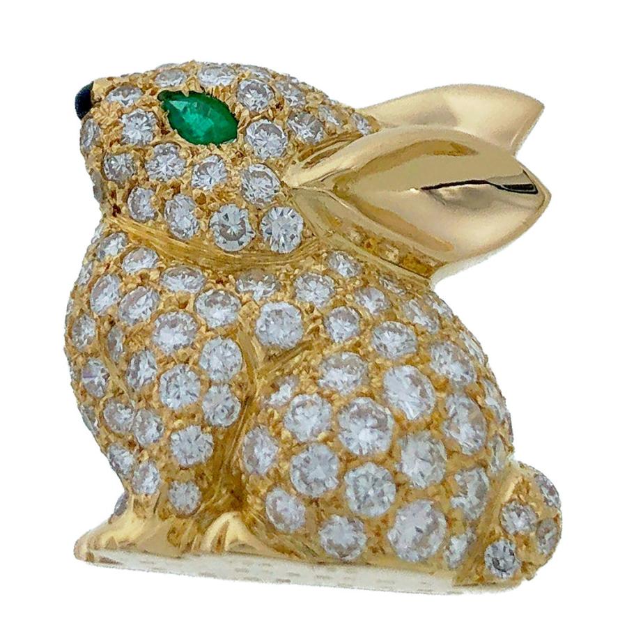 ヴァンクリーフ＆アーペル うさぎ ブローチ Au750 アニマル ダイヤモンド エメラルド ラビット ウサギ K18 Van Cleef＆Arpels VCA ジュエリー アクセサ 中古｜thegoldshopping｜03