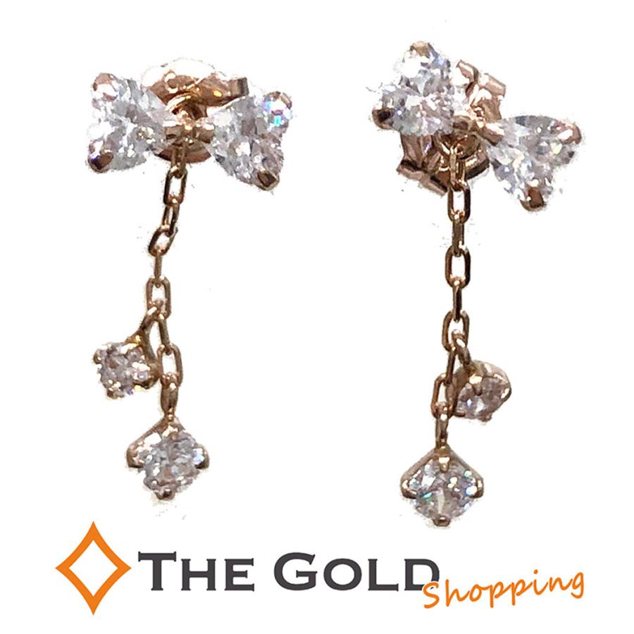 canal 4℃ リボン モチーフ ピアス 石付き K10 PG ピンクゴールド