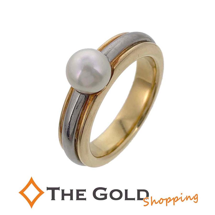 イヴサンローラン パールリング 750 YG WG パール 14号 イエロー  