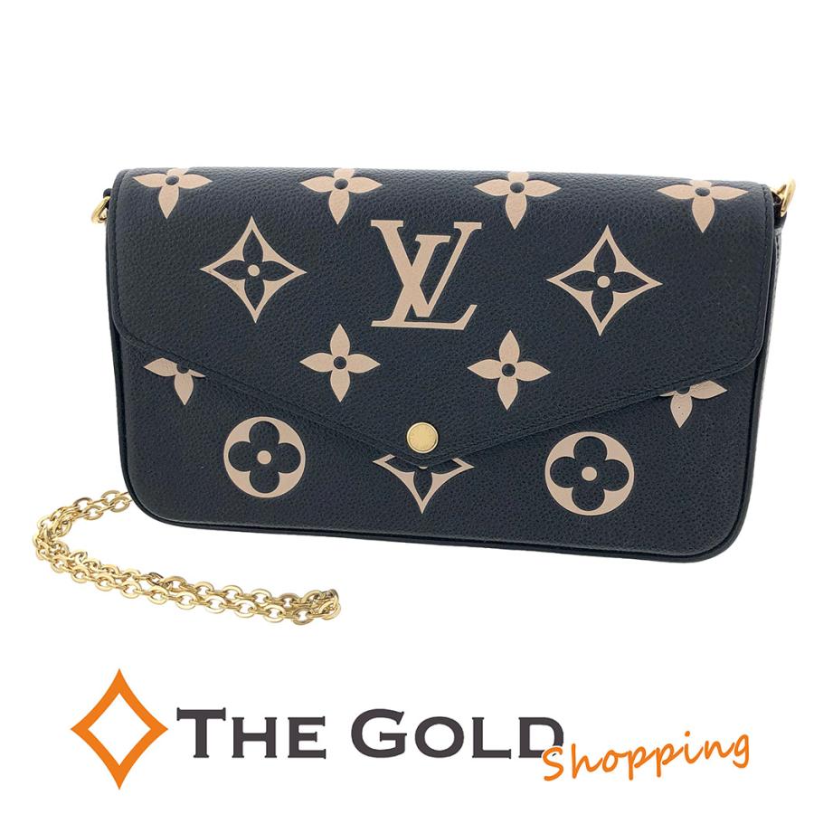 中古 ルイ・ヴィトン ショルダーバッグ ポシェット フェリシー M82479 モノグラムアンプラント ブラック ブラック ベージュ ゴールド金具 ウォレット・ポーチ付き チェーンウォレット イニシャル入り レディース 女性 LOUIS VUITTON LOUIS VUITTON（ルイ・ヴィトン） ポシェットフェリシー M82479