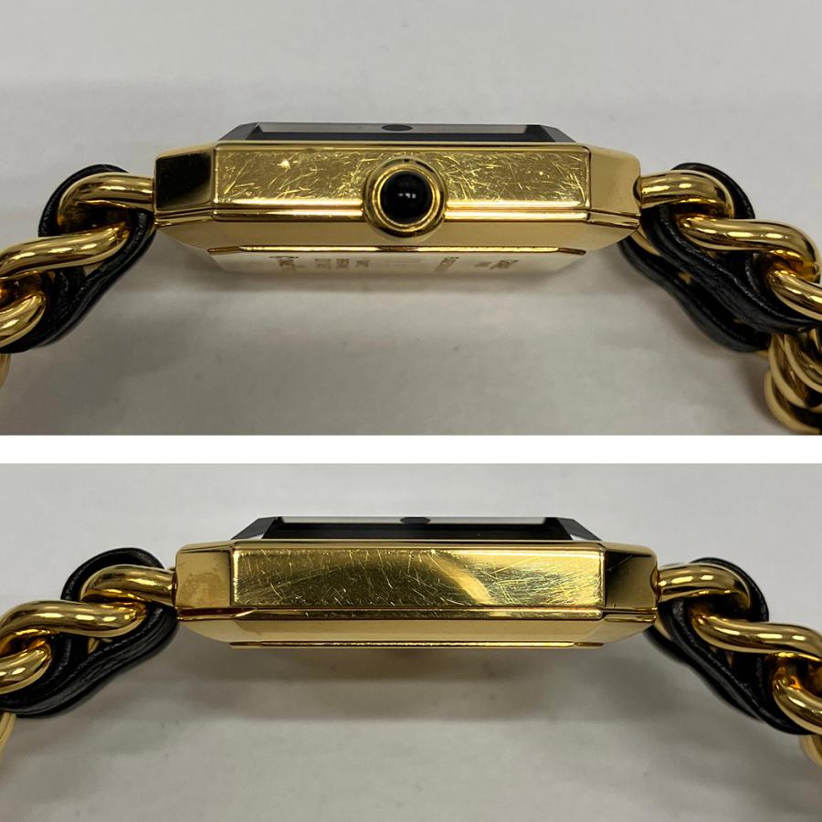 電池交換済 CHANEL シャネル プルミエール Lサイズ H0001 黒 ブラック YGP イエローゴールド レディース クォーツ【6ヶ月保証】【腕時計】【中古】 CHANEL（シャネル） プルミエール H0001 電池交換済 ベルトLサイズ