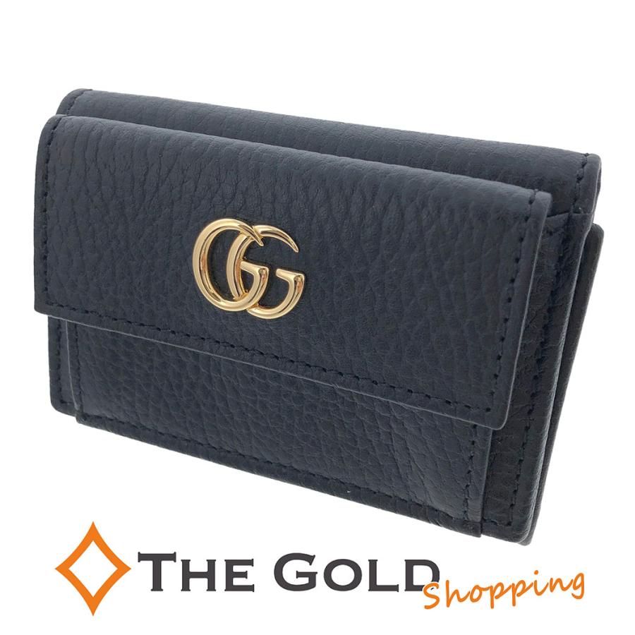 GUCCI グッチ コンパクトウォレット GGマーモント 三つ折り財布 ブラック-