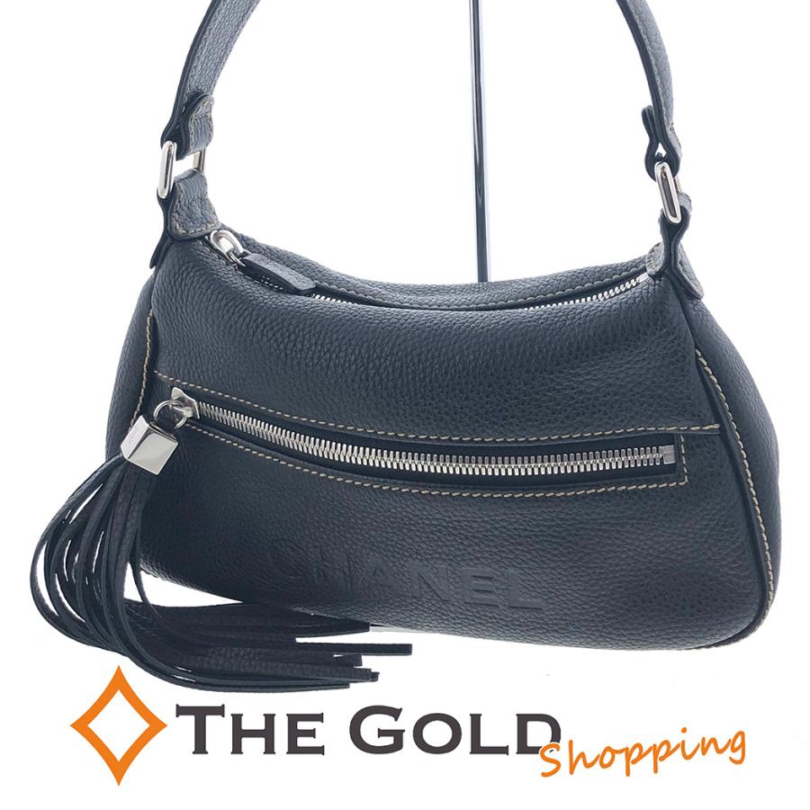 CHANEL ロゴ ワンショルダーバッグ フリンジ タッセル カーフレザー  