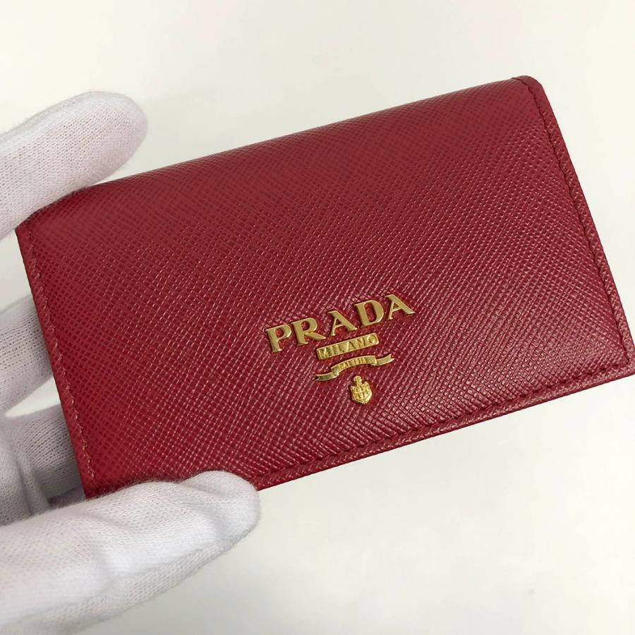 PRADA 名刺入れ サフィアーノ 赤 ピンク 二つ折り カードケース ロゴ 無地 プラダ◆中古｜thegoldshopping｜06