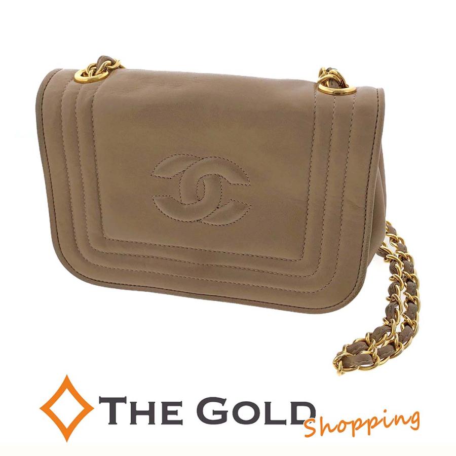 CHANEL チェーンショルダーバッグ ラムスキン レザー ベージュ 