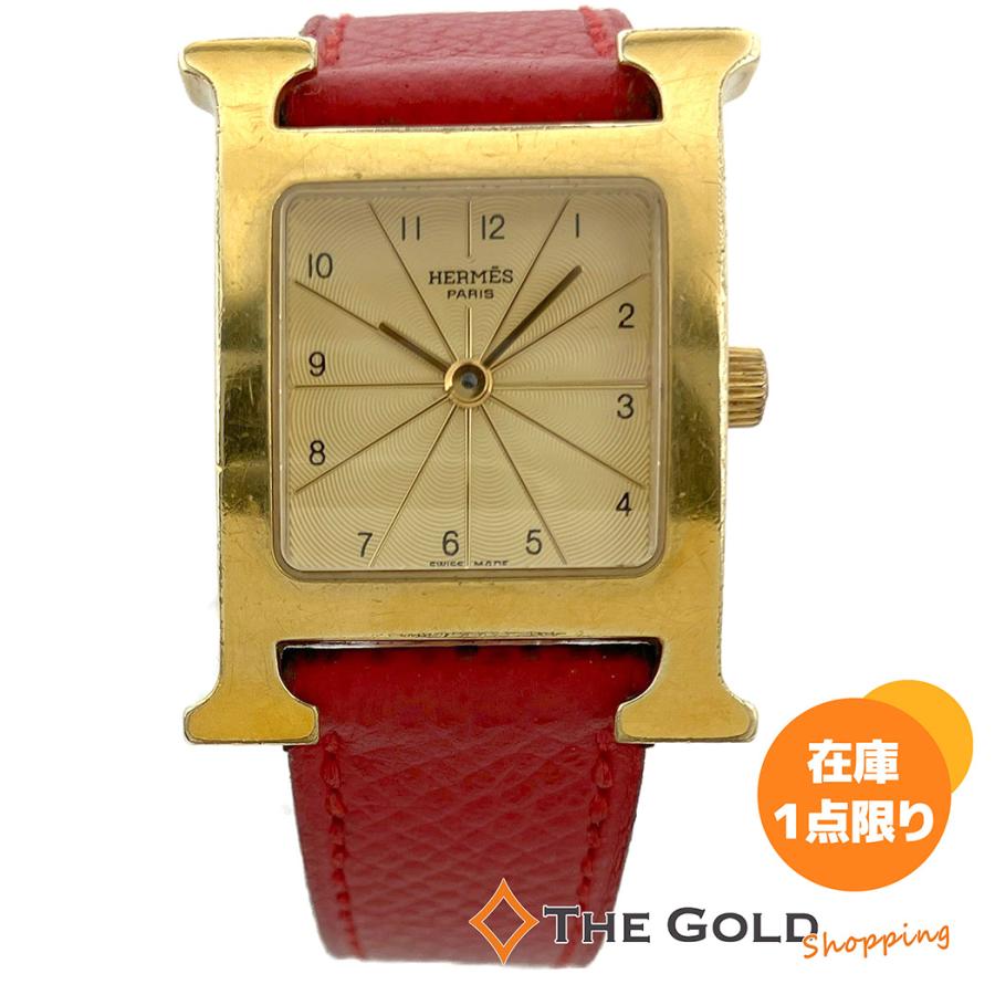 ⭐︎値下げ⭐︎【新品電池】HERMES/エルメス/Hウォッチ/HH1.201/ HERMES Hウォッチ HH1.201 電池交換済 クォーツ メッキ レザーベルト