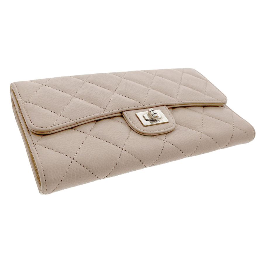 CHANEL 三つ折り ロングウォレット キャビアスキン ベージュ CHANEL 三つ折り ロングウォレット キャビアスキン ベージュ