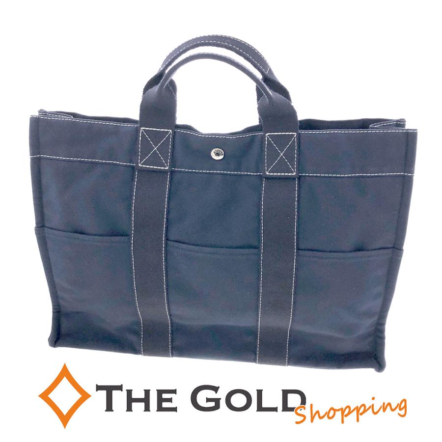 HERMES ネイビー コットン トートバッグ HERMES（エルメス） ドーヴィル トートMM コットンキャンバス ネイビー
