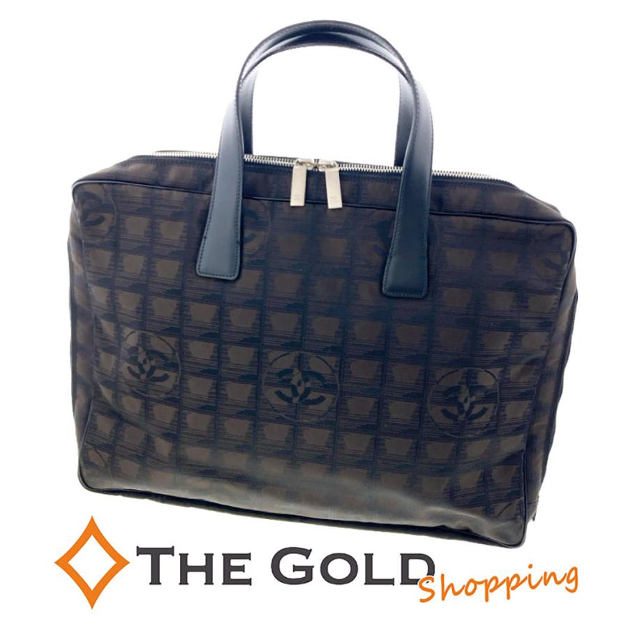 CHANEL ブリーフケース A15974 ニュートラベル ナイロンジャガード ブラウン ブラック シルバー金具 メンズ シャネル◆中古
