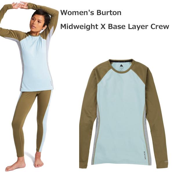 【S Mサイズ】BURTON レディース インナー Women's Burton Midweight X Base Layer Crew （Martini Olive / Ether Blue) | BURTON