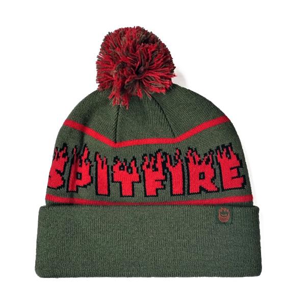 SPITFIRE WHEELS ビーニー 緑 スピットファイア　SPITFIRE DEMONSEED SCRIPT POM BEANIE（OLIVE/RED/BLACK） | SPITFIRE WHEELS