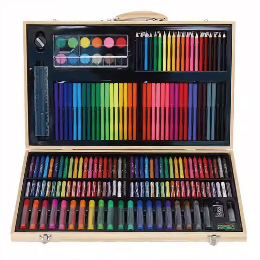 お絵かきセット 80個セット 木製ケース 文房具 色鉛筆 クレヨン お絵かきセット 80個セット 木製ケース 文房具 色鉛筆 クレヨン