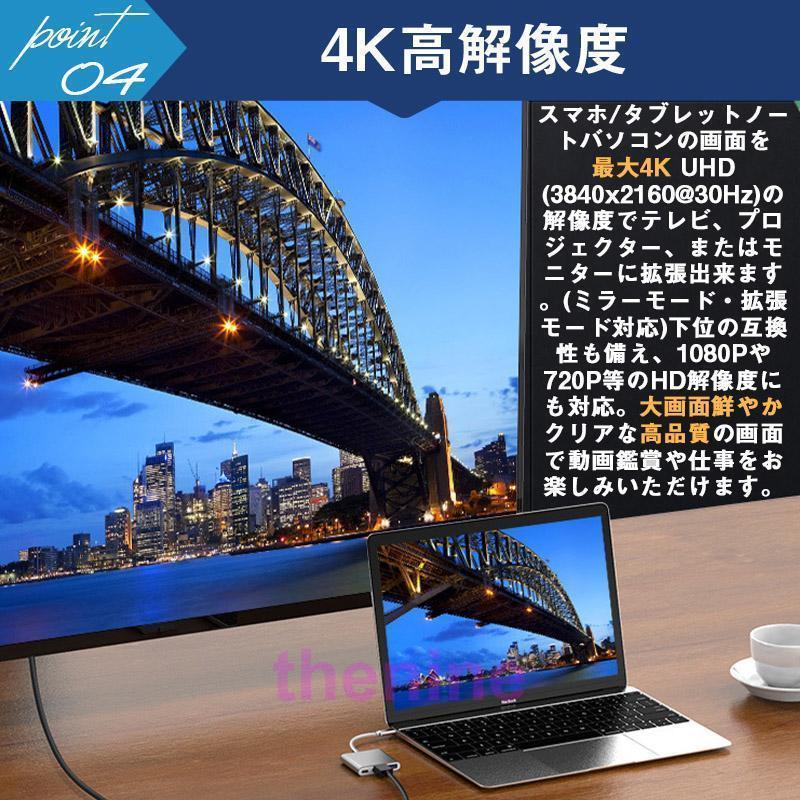 Type-C 変換アダプター HDMI 4K 3in1 変換ケーブル タイプC iphone 15 Mac Windows USB3.0 PD充電｜thekim｜08