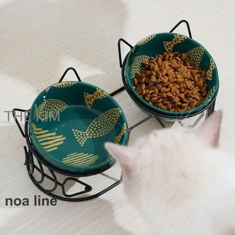 犬 猫 食器 陶器 フードボウル スタンド 2個セット ペット食器台 脚付 テーブル 斜め 15度傾斜 水入れ 餌入れ セラミック フードボール 食べ｜thekim｜03