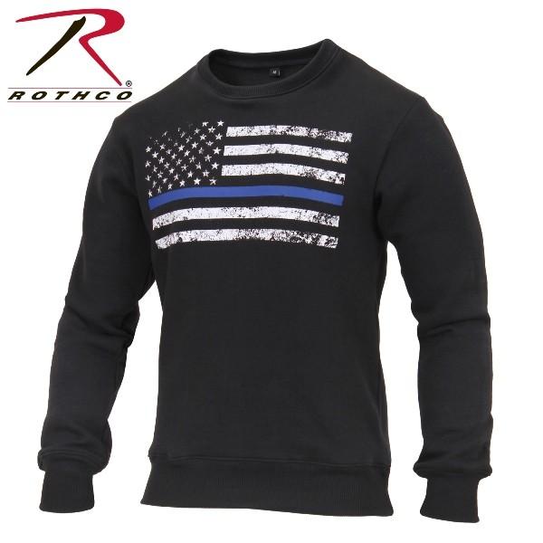ロスコ シン ブルーライン スウェットシャツRothco Thin Blue Line Flag Crew Neck Sweatshirt 2844 | ROTHCO