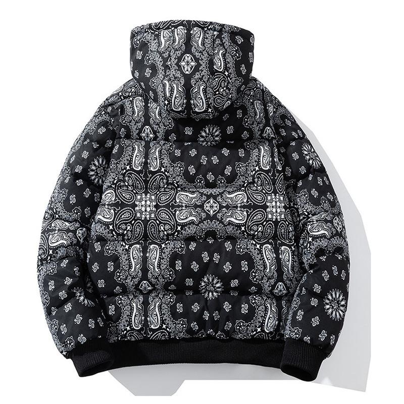 バンダナ柄 ダウン フード ジャケット ペイズリー柄 中綿ブルゾン