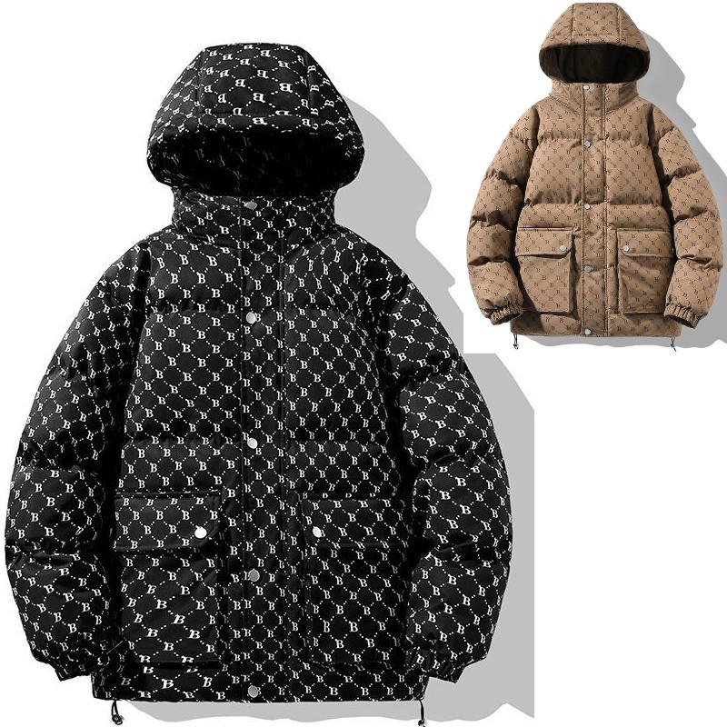 モノグラム柄 ダウン フード ジャケット 総柄 中綿ブルゾン monogram pattern Down jacket Size L〜3XL | 