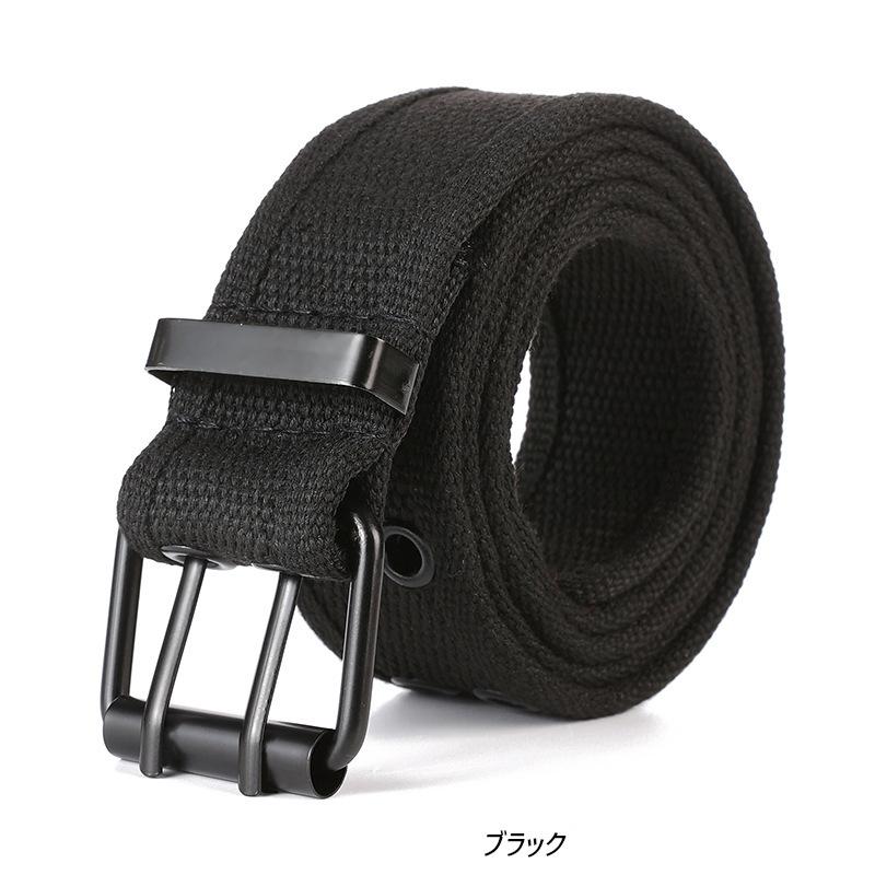 キャンバス ダブルホール ベルト Double Prong Buckle Belt:（6色