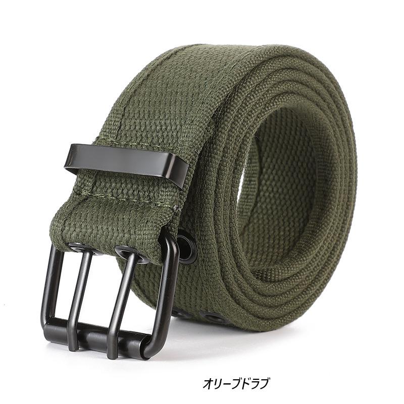 キャンバス ダブルホール ベルト Double Prong Buckle Belt:（6色