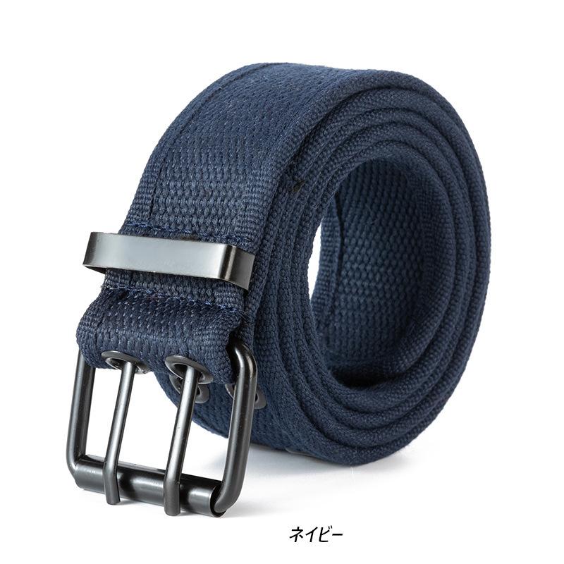 キャンバス ダブルホール ベルト Double Prong Buckle Belt:（6色