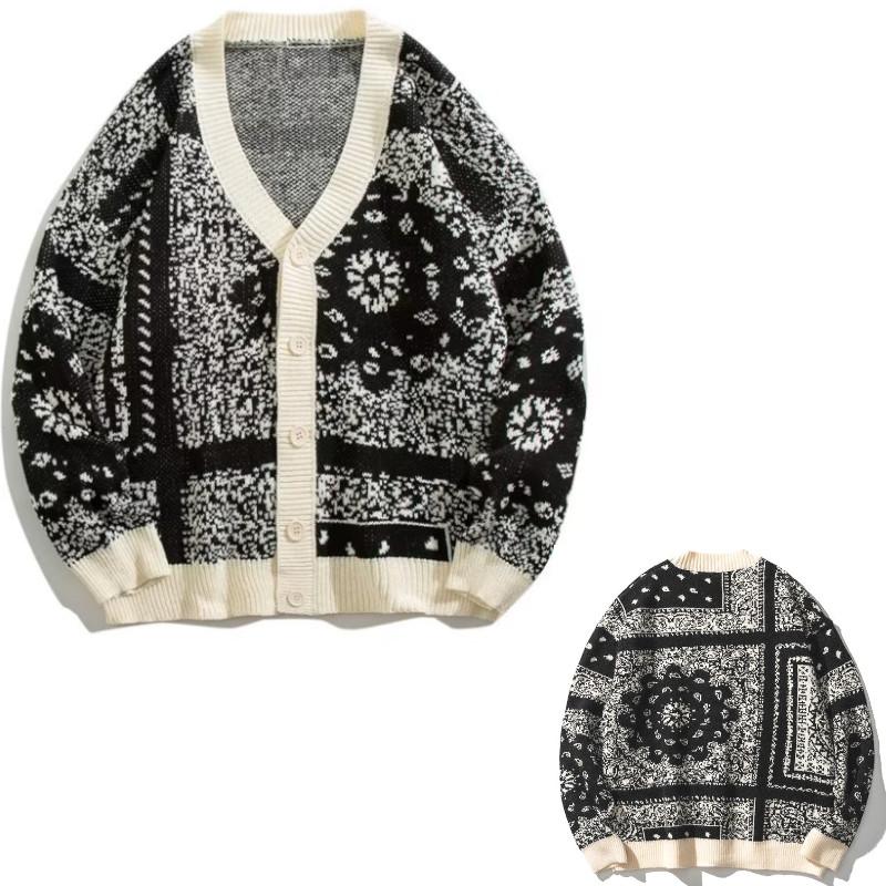バンダナ柄 ニット カーディガン セーター ペイズリー Paisley bandana pattern cardigan | 