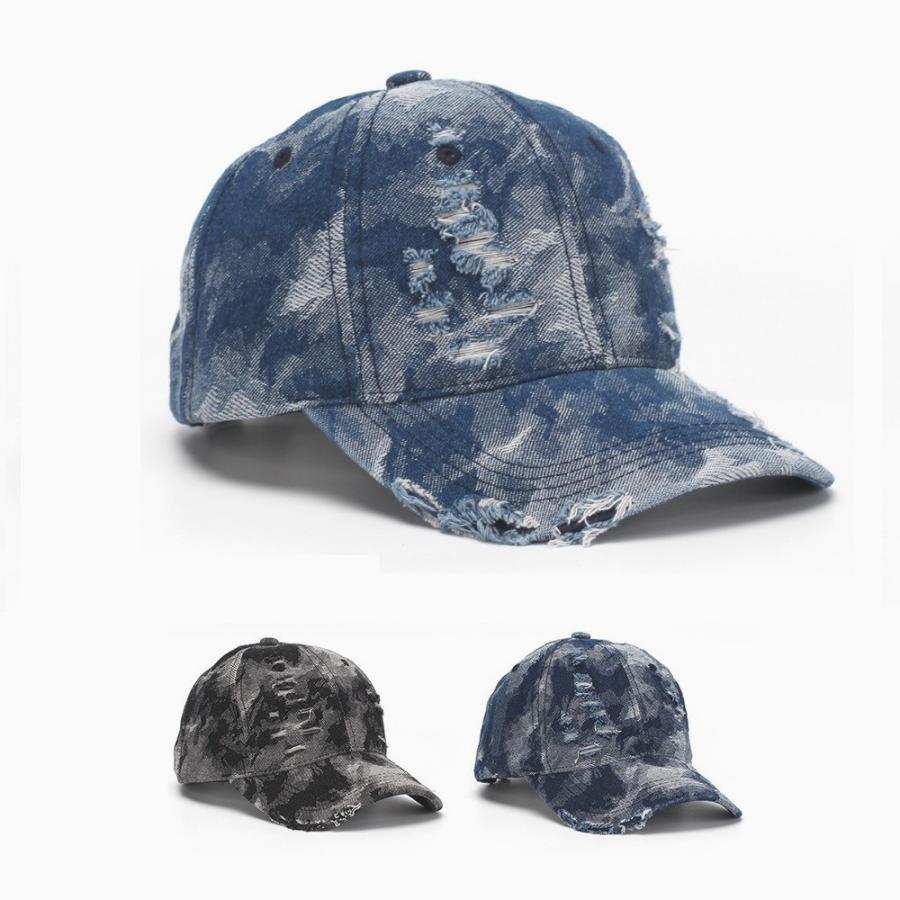 デニム ヴィンテージ ベースボール キャップ 迷彩風 ダメージ 加工 Denim Baseball Cap (3色） | 