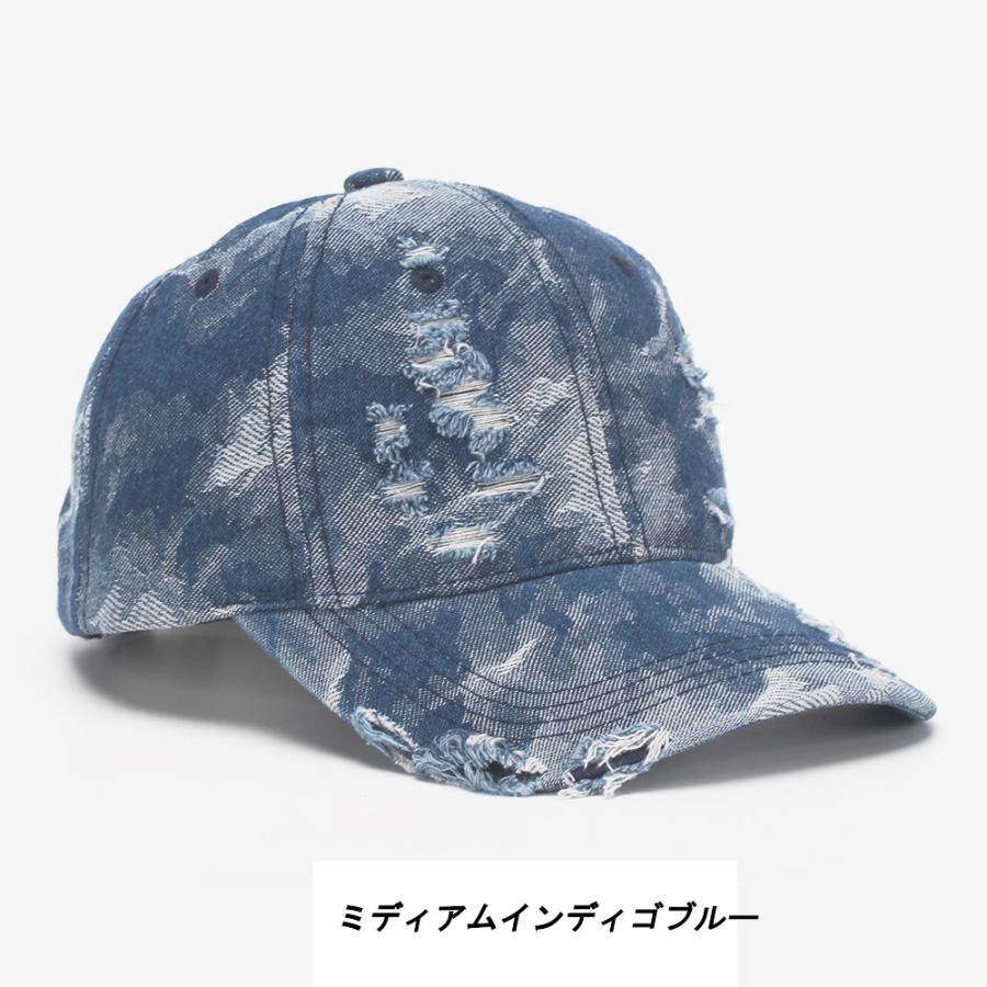 デニム ヴィンテージ ベースボール キャップ 迷彩風 ダメージ 加工 Denim Baseball Cap (3色） |  | 01