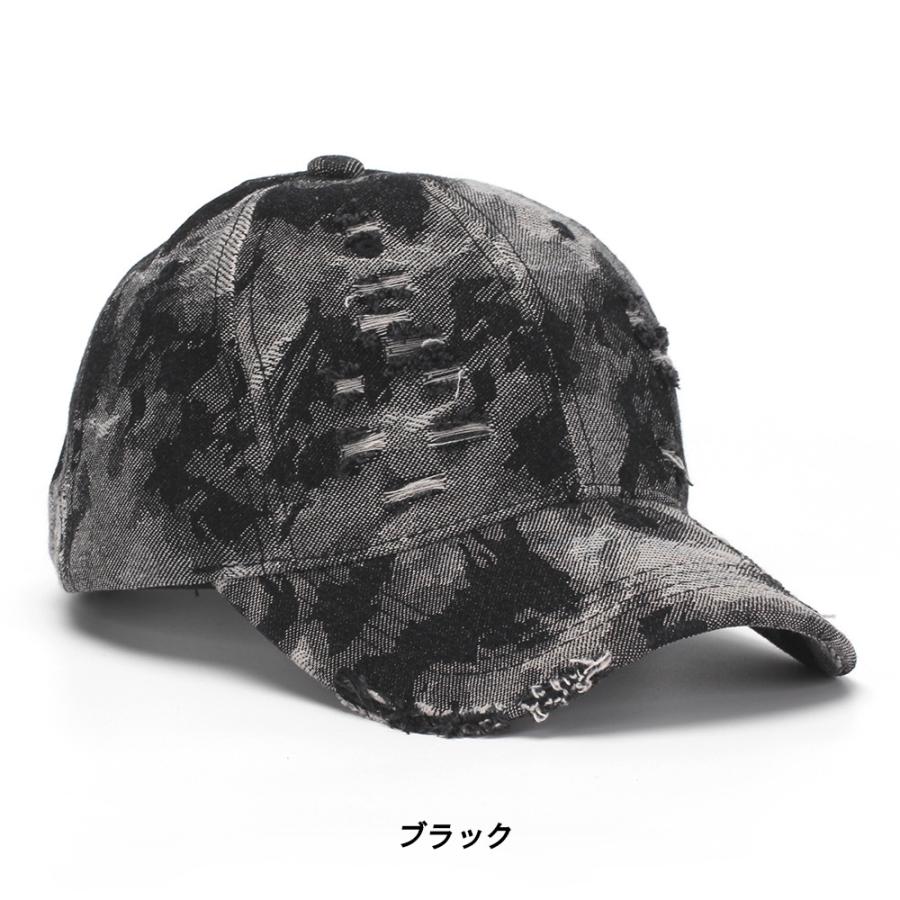 デニム ヴィンテージ ベースボール キャップ 迷彩風 ダメージ 加工 Denim Baseball Cap (3色） |  | 03