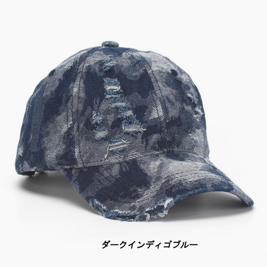 デニム ヴィンテージ ベースボール キャップ 迷彩風 ダメージ 加工 Denim Baseball Cap (3色） |  | 02