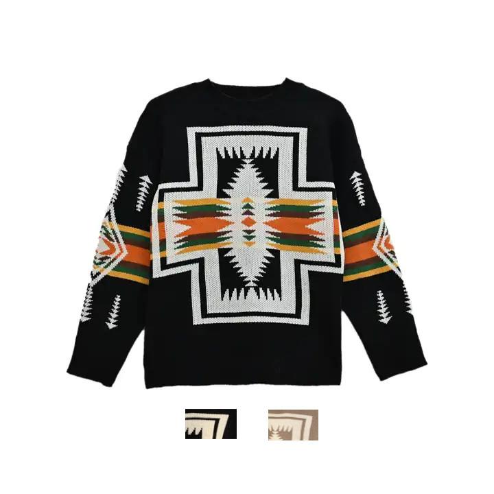 ネイティブ柄 クルーネック セーター ニット 丸首セーター crew neck sweater【送料無料】 | 