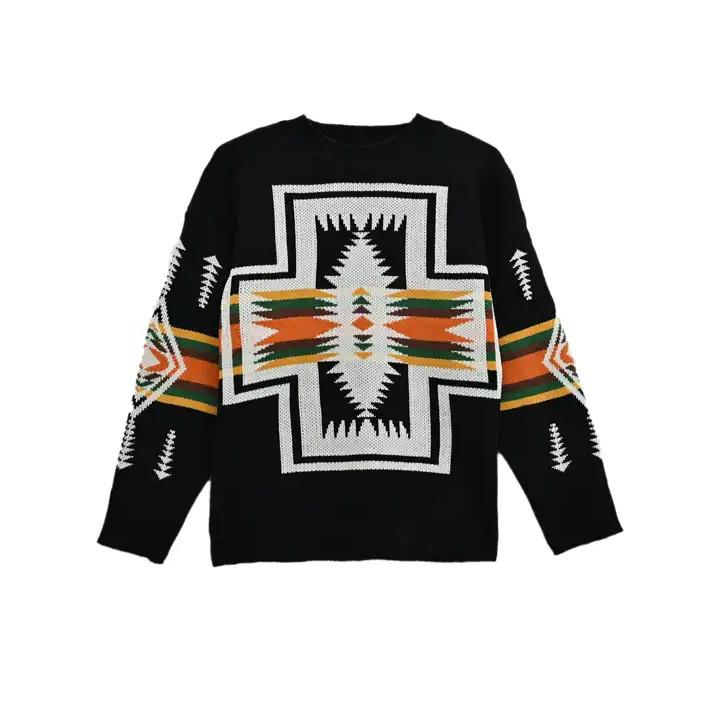 ネイティブ柄 クルーネック セーター ニット 丸首セーター crew neck sweater【送料無料】 |  | 01