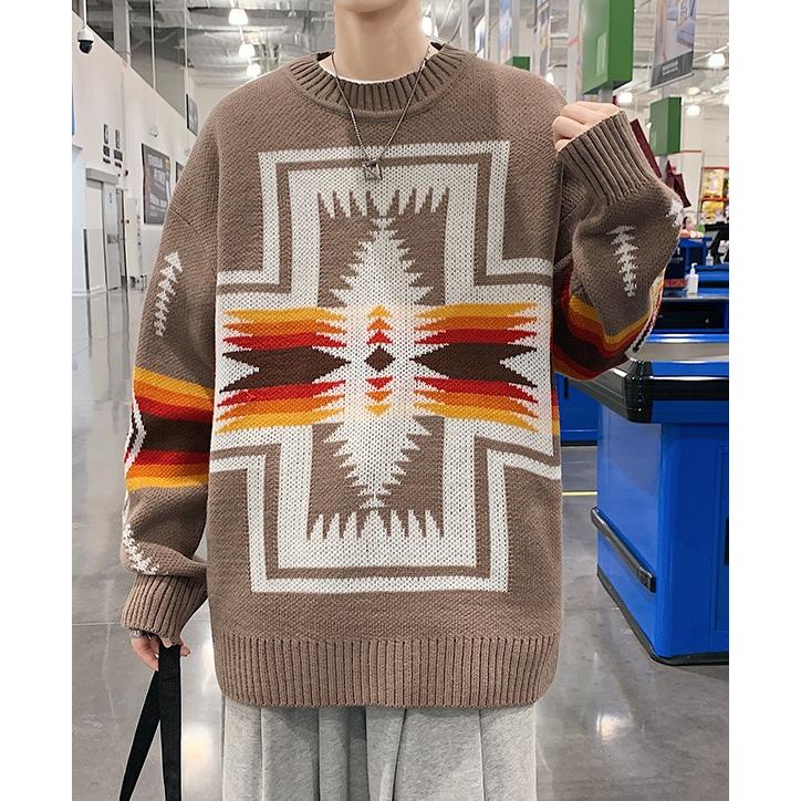 ネイティブ柄 クルーネック セーター ニット 丸首セーター crew neck sweater【送料無料】 |  | 06