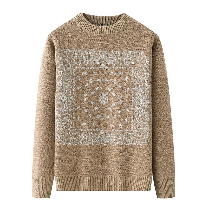 バンダナ柄 クルーネック ニット丸首セーター Paisley bandana pattern crew neck sweater |  | 02