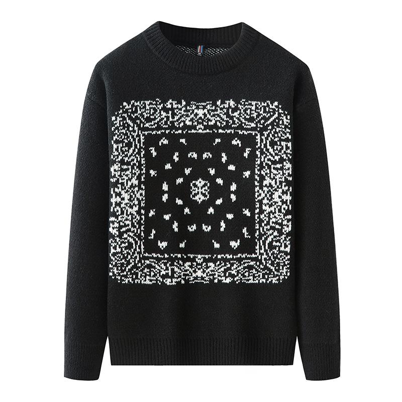 バンダナ柄 クルーネック ニット丸首セーター Paisley bandana pattern crew neck sweater |  | 01