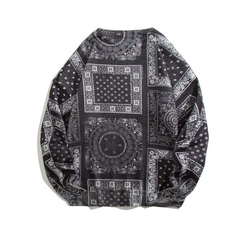 バンダナ プリント クルーネック セーター ニット 丸首セーター ペイズリー Paisley bandana pattern crew neck sweater 【size L〜3XL】 【送料無料】 |  | 02