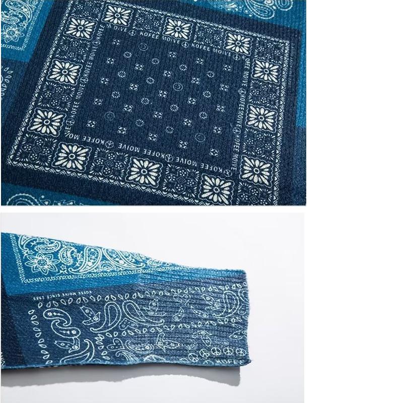 バンダナ プリント クルーネック セーター ニット 丸首セーター ペイズリー Paisley bandana pattern crew neck sweater 【size L〜3XL】 【送料無料】 |  | 05
