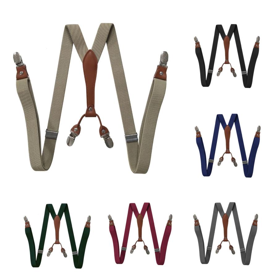 サスペンダー Y型 レザー風アクセント 太さ2.5センチ Elastic Y-Back Pant Suspenders（7色）【送料無料】 | 