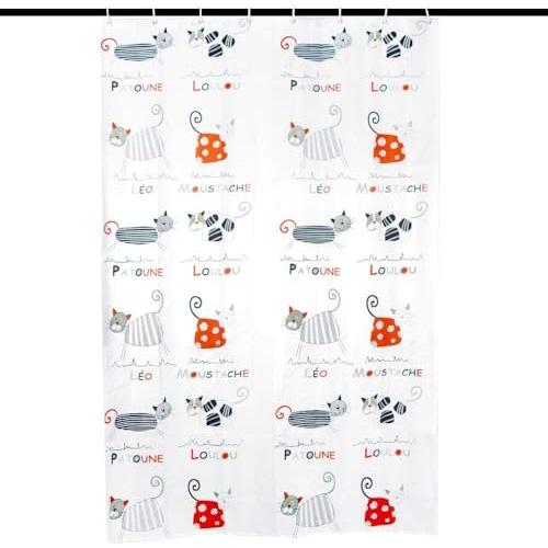 シャワーカーテン バスカーテン 防水防カビ加工 風呂 おしゃれ 目隠し 間仕切り 保温 取り付け簡単 (ネコ柄 横120cm×縦180cm) | 