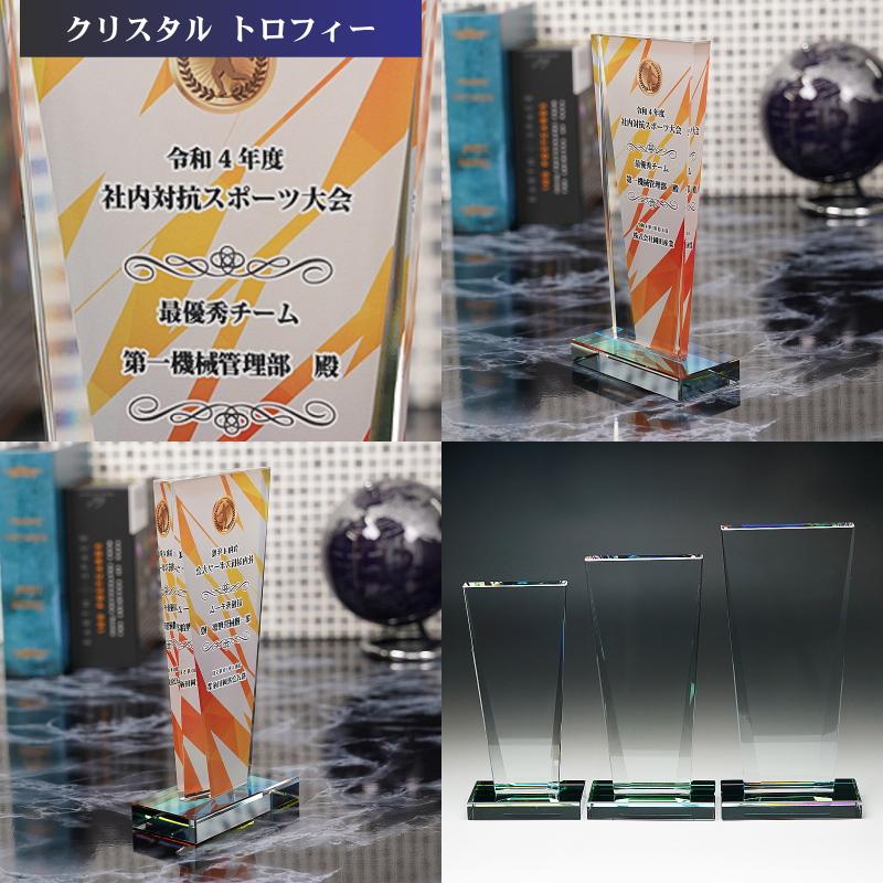 名入れ クリスタル トロフィー WCR-38(中) ホワイトガラス 優勝トロフィー ゴルフコンペ 社内表彰 取引先表彰 認定証 感謝状 表彰状 周年記念の画像