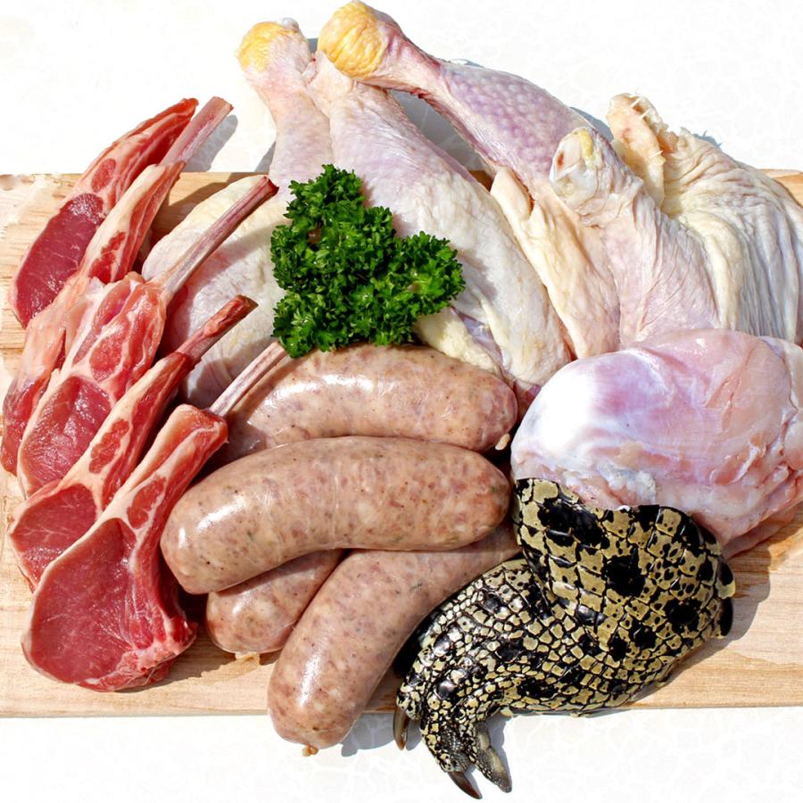 超 インパクト絶大！BBQセット 1.5kg 4-6人前 （ BBQ食材 ）ワニ肉 ラムチョップ ソーセージ チキンレッグ-SET103 |  | 06