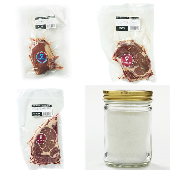 (送料無料）リブロースステーキ食べ比べセット 3種類6枚+イタリア産海塩のおまけ付 自宅でステーキバイキング！クリスマスディナーに！ |  | 06